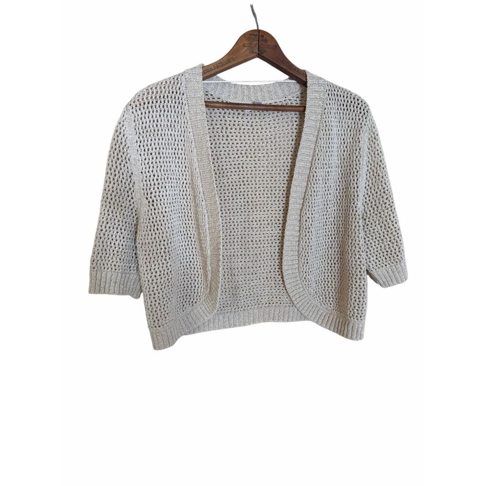 Croft & Barrow NWOT Crochet Open Front Short Sleeve Knit Shrug Cream Size XL - Picture 2 of 9